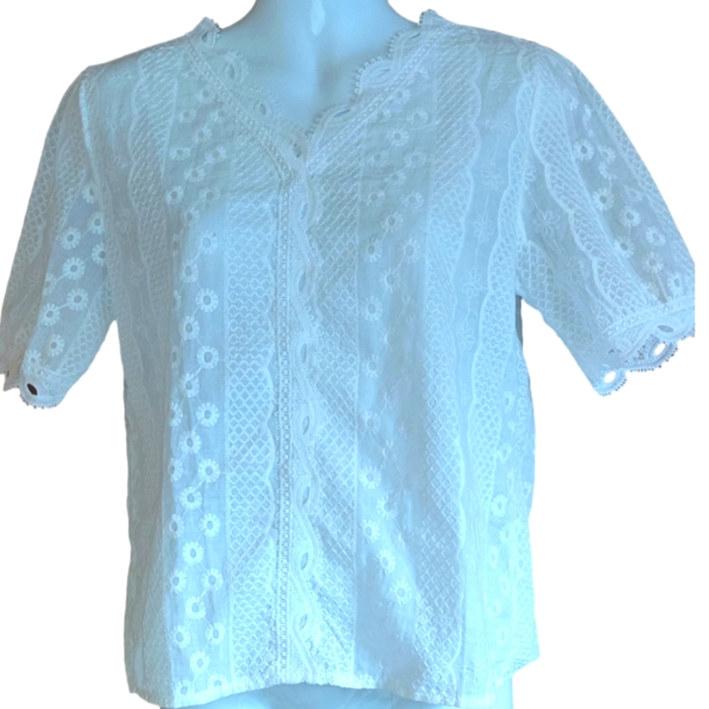 Fashion Women  White Lace Top Blouse